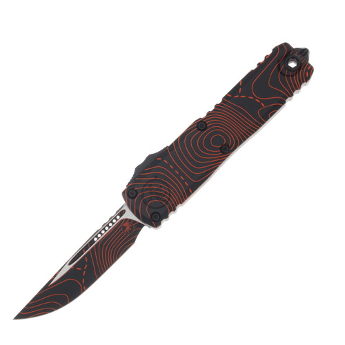 Microtech UTX-85 OTF Auto S/E GEN IV Signature Series Topographic Black/Orange Camo Standard AUMT123141TPBKORCS