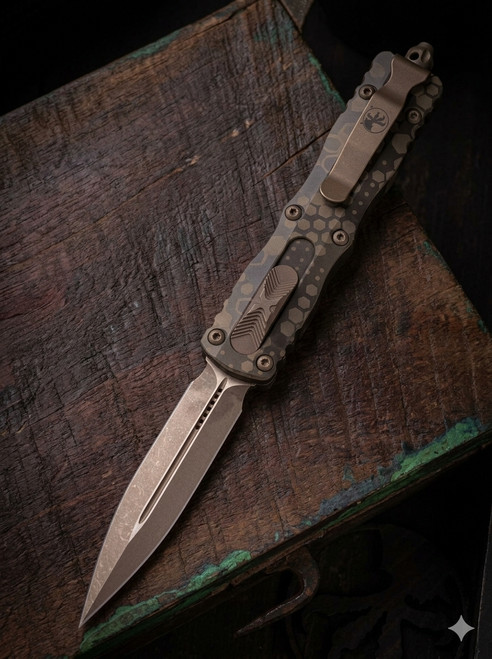 Microtech Dirac Delta OTF Auto Marfione Signature Series Badlands Hex Camo Bronzed Apocalyptic Standard AUMT22713APBNHXCS