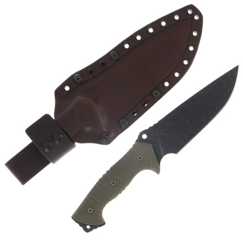 Miller Bros M-29 Fixed Blade OD Green Handle Splatter Etch Brown Sheath M-29ODHBNSSPL