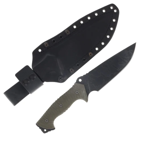 Miller Bros M-29 Fixed Blade OG Green Handle Splatter Etch Black Sheath M-29ODHBKSSPL