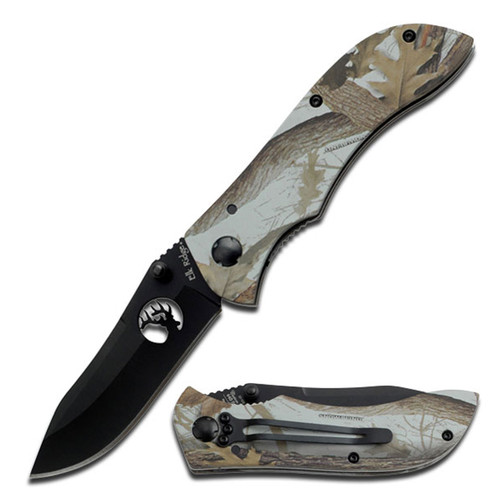 Elk Ridge Linerlock Folding Knife Green Camo 3.25in Black Drop Point DBER015