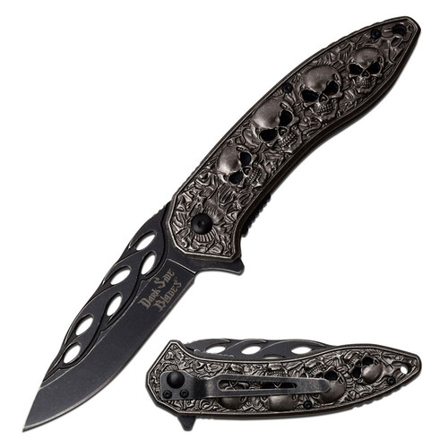 Dark Side Blades 4 Skull Assisted Knife Stonewash 3.5-Inch Drop Point