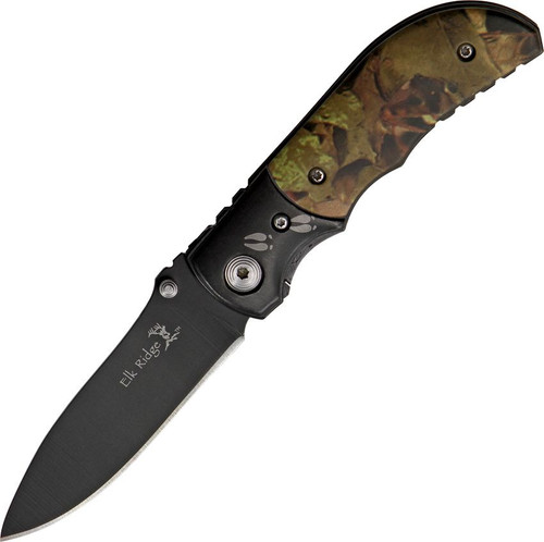 Elk Ridge Linerlock Folding Knife Camo W/Deer Track 2.75 Black 440 Drop Point MCER133