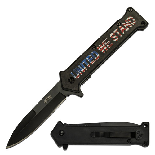 Master USA Spring-Assisted Knife United We Stand 3.75in Black Drop Point MCMUA121F