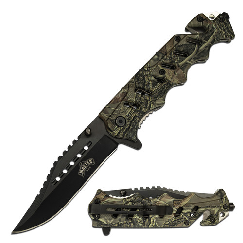 Master USA Spring Assisted Knife Green Camo 3.75in Tactical Clip Point