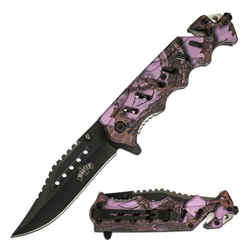 Master USA Spring-Assisted Knife Purple Camo 3.75in Black Drop Point