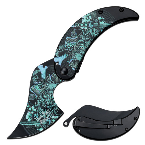 Dark Side Blades Devil Samurai Folding Knife Green 3in Black Persian Blade