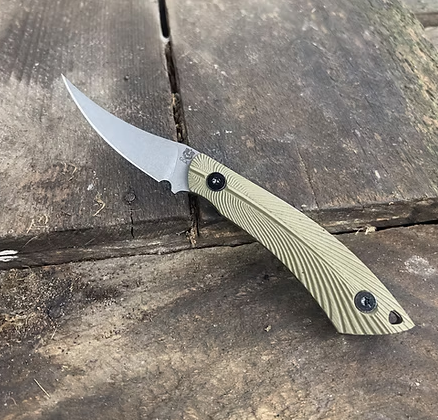 Gahagan Customs Mountain Trout Bird Knife Orange Liner Feathered G10 OD Green GCMTOD