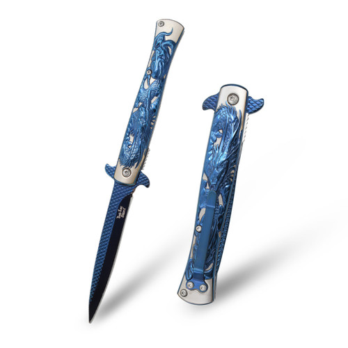 Dark Side Blades Assisted Knife Blue Dragon Scale 3.5in Spear Point