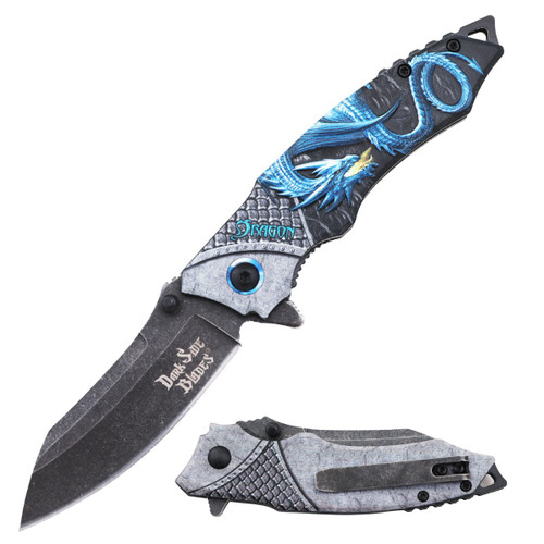 Dark Side Blades Assisted Knife Blue Dragon 3.25in Reverse Tanto
