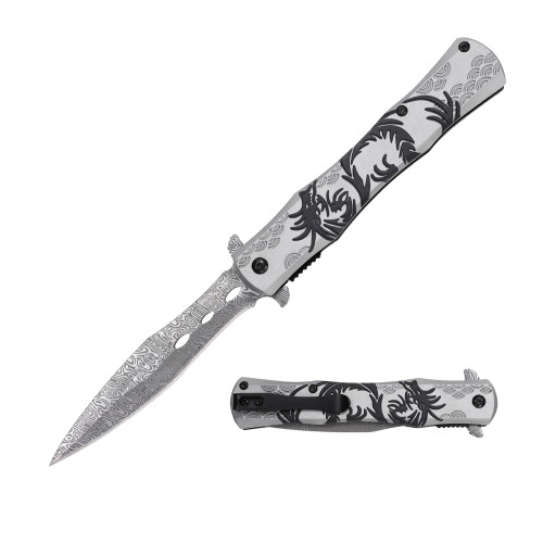 Dark Side Blades Assisted Knife Black Dragon 3.9in Satin Spear Point