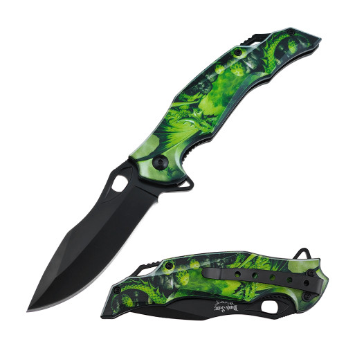 Dark Side Blades Green Dragon Assisted Knife 3.54 in Drop Point