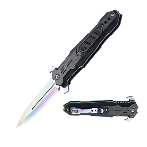 Dark Side Blades Assisted Knife Dagger Rainbow TiNite 3.68in Spear Point