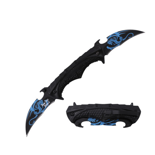 Dark Side Blades Assisted Knife Twin Hawkbill Blue Dragon