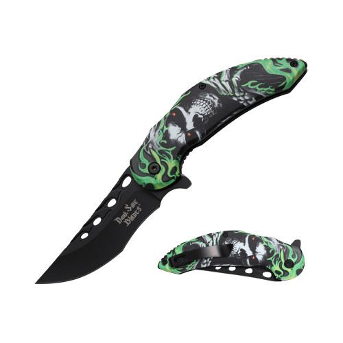 Dark Side Blades Assisted Knife Green Grim Reaper 3.25in Clip Point