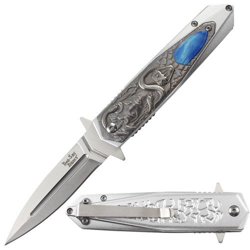 Dark Side Blades Assisted Knife Silver Medusa 3.74in Spear Point