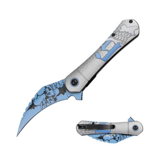Dark Side Blades Assisted Knife Aluminum Grey Skull 3.35in Hawkbill