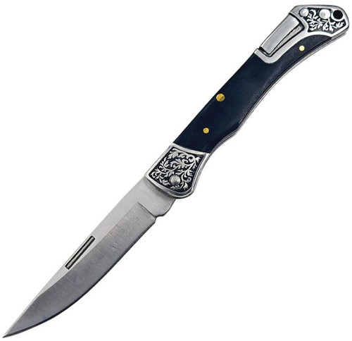 Elk Ridge Black Pakkawood Engraved Bolsters Lockback Folding Knife ER-2027BK