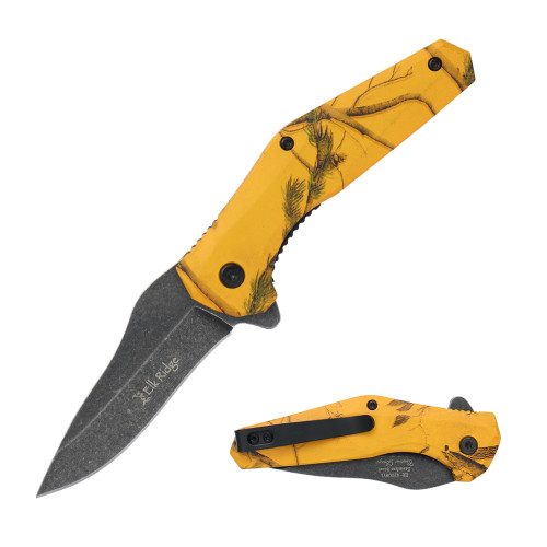 Elk Ridge Spring Assisted Folding Knife Yellow 2.80in Stonewashed Drop Point ER-A2008YL