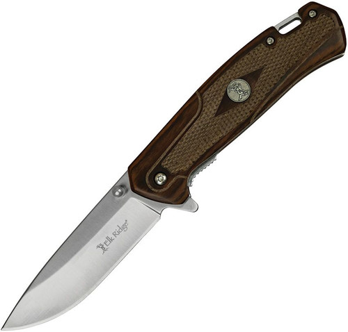Elk Ridge Gentleman's Linerlock Satin/Brown Wood Spring Assisted Folding Knife ER-A969BR