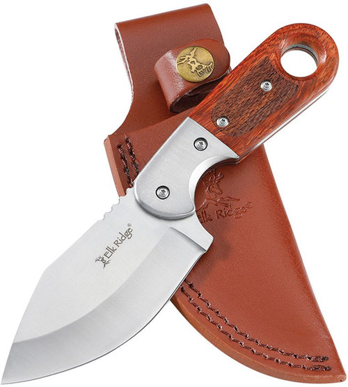 Elk Ridge Full Tang Fixed Blade Satin/Wood with Brown Leather Sheath ER-FIX113SL
