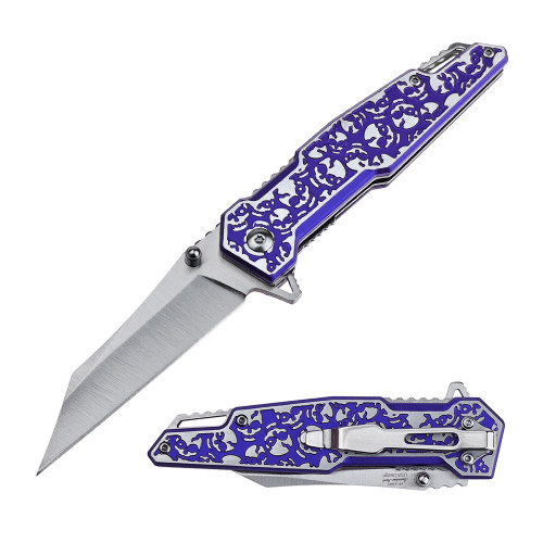 Femme Fatale Spring Assisted Folding Knife Purple Skull