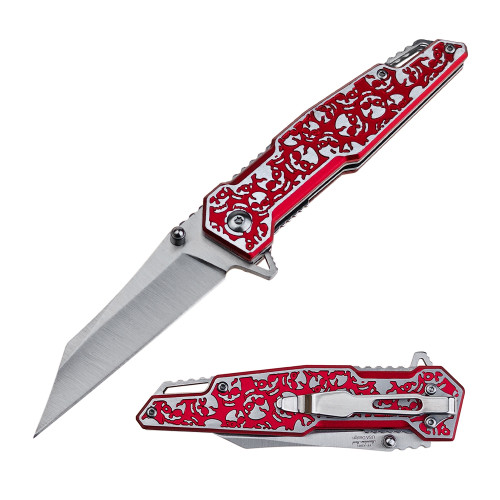 Femme Fatale Spring Assisted Folding Knife Red 3.69in Satin Reverse Tanto