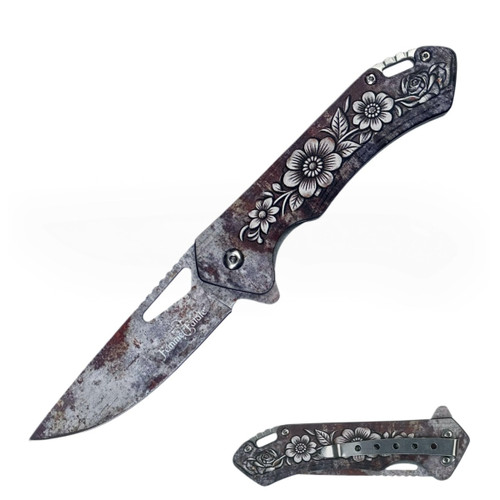 Femme Fatale AO Folding Knife Brown Floral 3.19in 3Cr13MoV Drop Point FF-A2004BN