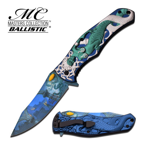 Masters Collection Assisted Knife Green Silver Medusa 3.75in Drop Point