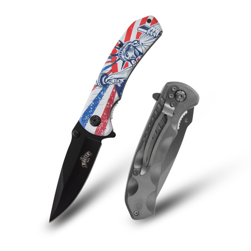 Master USA Spring-Assisted Knife Statue of Liberty 3.25in Drop Point