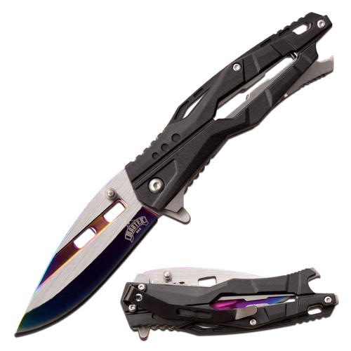 Master USA Spring-Assisted Knife Cyber Rainbow 3.5in Drop Point
