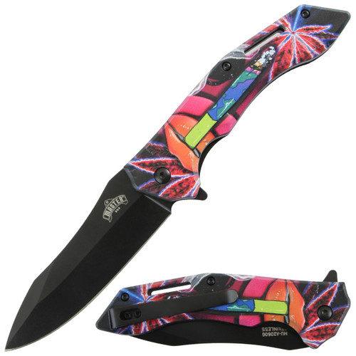 Master USA Spring-Assisted Knife Orange Cyber Graphic 3.5in Black Drop Point