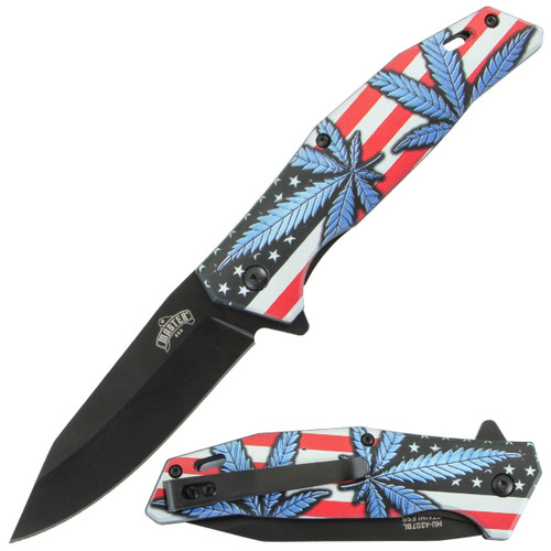 Master USA Spring-Assisted Knife Patriotic Culture Blue 3.5in Drop Point