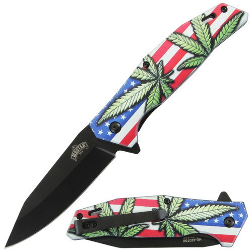 Master USA Spring-Assisted Knife Patriotic Culture Green 3.5in Drop Point