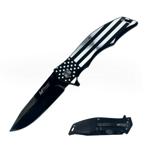 MTech USA Spring-Assisted Knife American Flag 3.74in Black Drop Point