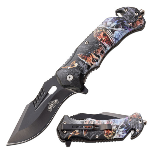 Master USA Spring-Assisted Knife Native Chief Wolf Pack 3.75in Drop Point