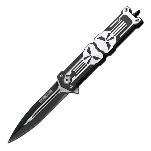Tac-Force Assisted Knife Punisher Skull Black Two-Tone Spear Point