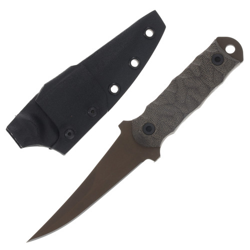 Half Face Blades Combat Filet- OD Green Canvas Micarta, Midnight Bronze Cerakote, Allen Bolts, Textured Grip HFODNVMICMIDBZCER