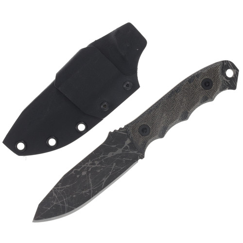 Half Face Blades Disaster Jr OD Green Black Canvas Micarta, Allen Bolts Textured Grip Acid Etch HFDISASTERJRODBKCANMICACIDET