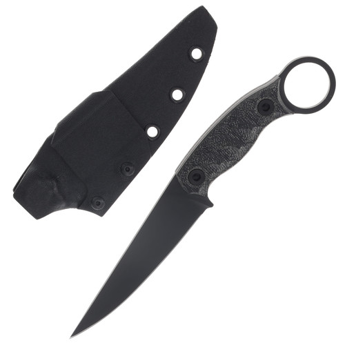Half Face Blades Osoraku 4"- Black Canvas Micarta, Armor Black Cerakote, Allen Bolts, Textured Grip HFOSORAKUBKCANMICARMBKCER
