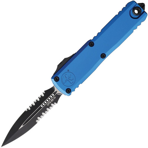 Microtech UTX-85 Gen IV OTF Auto D/E Black Part Serrate Blue AUMT123142BL