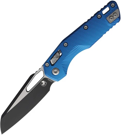 Microtech MSI Fluted Blue Aluminum Black Standard Plain Sheepsfoot