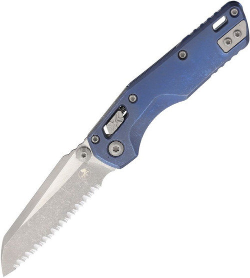 Microtech MSI Mini Marfione Select Antique Blue Slab Blue Serr Apocalyptic Sheepsfoot