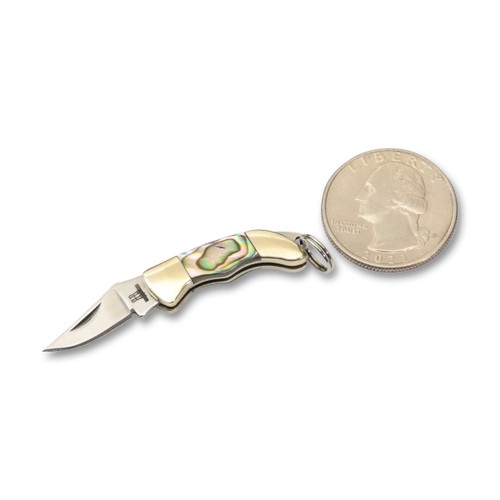 Rough Ryder Tiny Folding Hunter (Mini  Genuine Abalone) With Coin For Size