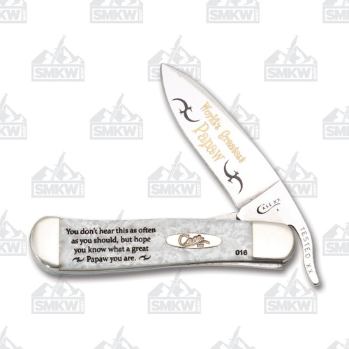 Case World's Greatest Papaw White Pearl Corelon Russlock Folding Knife
