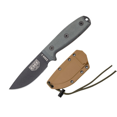 ESEE 3 Fixed Blade Black Micarta 3.88in Black Powder Coat Drop Point MOLLE Compatible