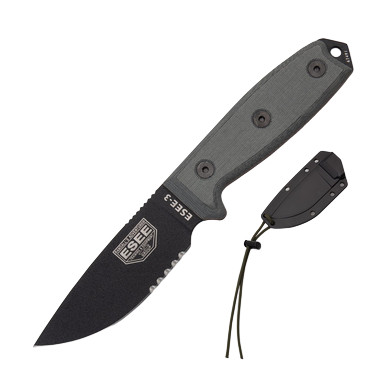 ESEE 3S B Fixed Blade Knife 3.88in Partially Serrated Gray Linen Micarta