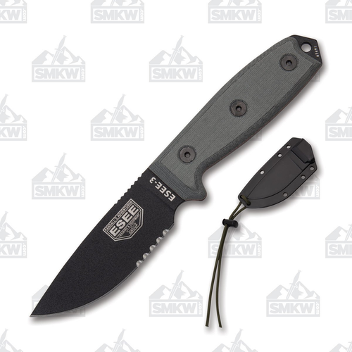 ESEE 3S B Black Blade Partially Serrated Black Sheath