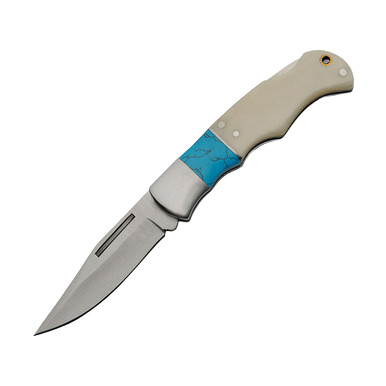 Blue Baby Folding Knife Bone Folding Knife 2.37in Satin Clip Point