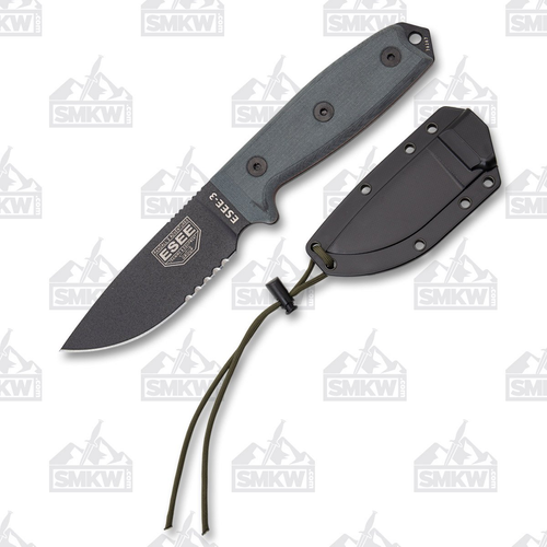 ESEE 3S MB B Black Blade Partially Serrated Black Sheath